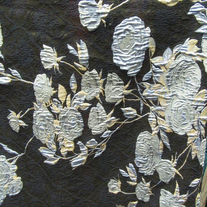 Heavy Brocade Fabric Black Blue Floral 137-142cm Width BR-1001
