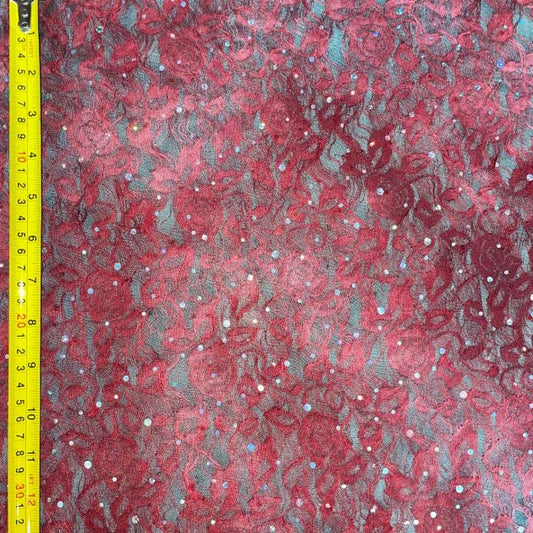 Premium Embroidered Glitter Lace Fabric with Intricate Floral Detailing