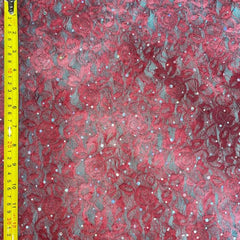 Premium Embroidered Glitter Lace Fabric with Intricate Floral Detailing