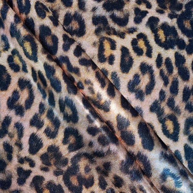 Holographic Small Mermaid Spandex Fabric - Leopard